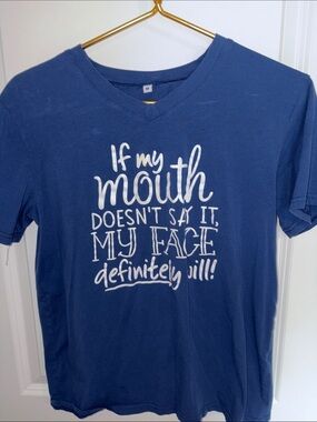 Blue Graphic Short-Sleeve Tee with White Script
